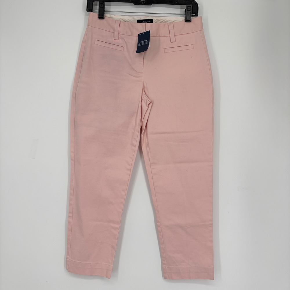 New Lands End Fit 2 Chino Ankle Pants Pink Mid Rise Straight Leg Trousers Size 2